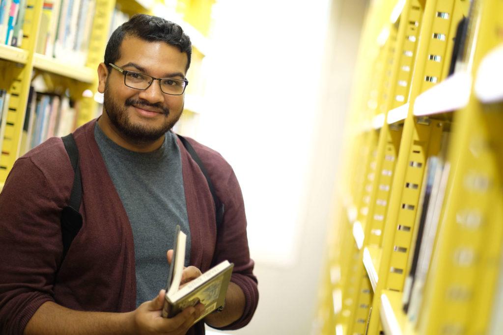 student in stacks